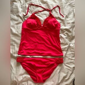 Gap Body pink ruffle tankini